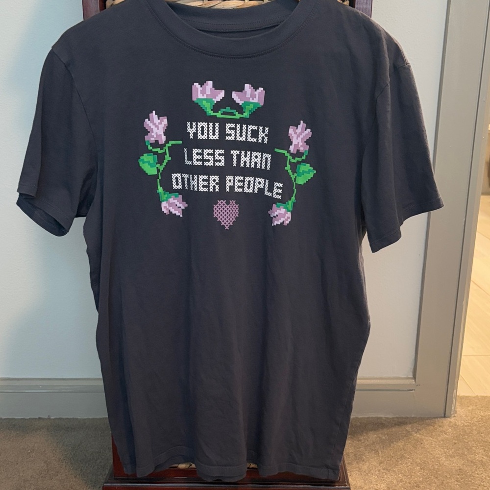 Attic Salt Charcoal You Suck Graphic Tee with Floral Design